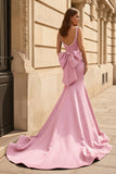 Black Square Neck Mermaid Satin Long Prom Dresses With Pearls