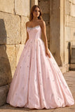 Yellow Strapless A Line Satin Long Prom Dresses With Beading