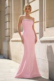 Fuchsia Strapless Mermaid Satin Long Prom Dresses With Beading
