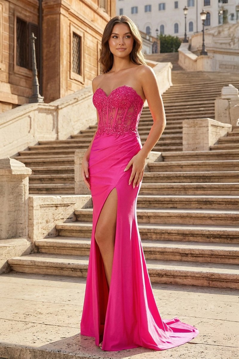 Sheath Strapless Sweetheart Long Prom Dress with Slit