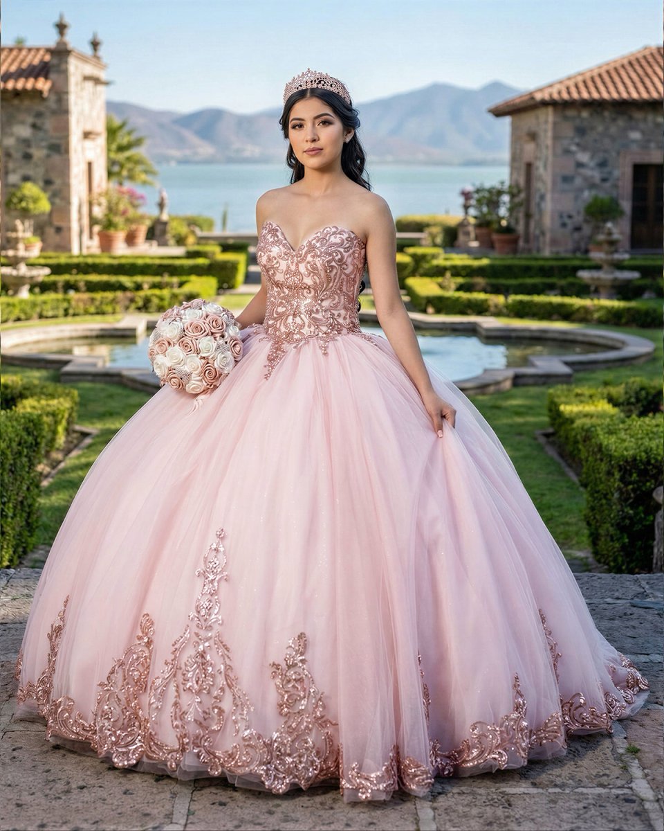 Pink Sweetheart Neckline Quinceanera Ball Gown Dress