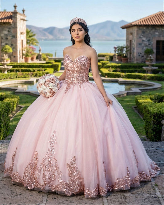 Pink Sweetheart Neckline Quinceanera Ball Gown Dress