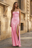 Spaghetti Straps Long Sheath Prom Dress With Split