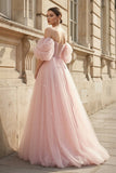 Pink Tulle Floor Length Prom Dress. Cute A-Line Evening Party Dress