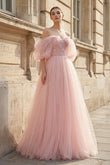Pink Tulle Floor Length Prom Dress. Cute A-Line Evening Party Dress