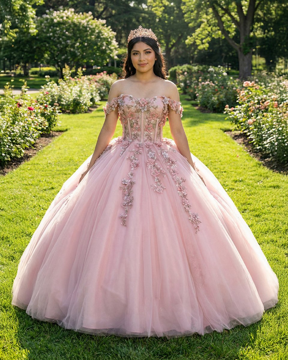 Pink Tulle Appliques Off The Shoulder Quinceanera Dresses