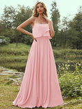 A-Line/Princess Chiffon Ruffles Spaghetti Straps Sleeveless Floor-Length Bridesmaid Dresses Evening Prom Dress