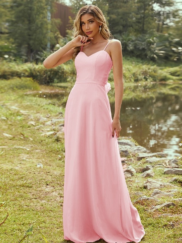 A-Line/Princess Chiffon Sash/Ribbon/Belt Sweetheart Sleeveless Floor-Length Bridesmaid Dresses Evening Dress