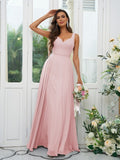 A-Line/Princess Chiffon Ruffles V-neck Sleeveless Floor-Length Bridesmaid Dresses Evening Dress
