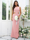 Sheath/Column Stretch Crepe Scoop Sleeveless Floor-Length Bridesmaid Dresses Evening Dress