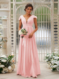 A-Line/Princess Chiffon Ruffles V-neck Sleeveless Sweep/Brush Train Bridesmaid Dresses Evening Dress