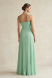 Pleated A-Line Long Chiffon Bridesmaid Dress in Pale Pistachio