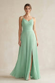 Pleated A-Line Long Chiffon Bridesmaid Dress in Pale Pistachio