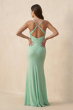 Cami Strap Sheath Chiffon Bridesmaid Dress with Slit in Pale Pistachio