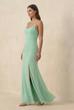 Cami Strap Sheath Chiffon Bridesmaid Dress with Slit in Pale Pistachio