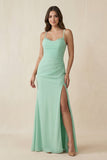 Cami Strap Sheath Chiffon Bridesmaid Dress with Slit in Pale Pistachio