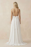 A-Line V Neck Straps Spaghetti Sheath Chiffon Wedding Dress