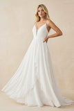 A-Line V Neck Straps Spaghetti Sheath Chiffon Wedding Dress
