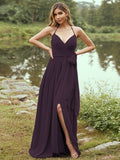 A-Line/Princess Chiffon Ruffles V-neck Sleeveless Sweep/Brush Train Bridesmaid Dresses Prom Dress