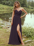 A-Line/Princess Chiffon Applique Scoop Short Sleeves Floor-Length Bridesmaid Dresses Evening Prom Dress