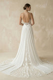 A-Line V Neck Chiffon Boho White Appliques Wedding Dresses