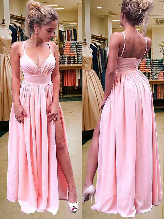 Vestido de noche de fiesta de corte A/princesa, sin mangas, con tirantes y fruncido hasta el suelo de crepé elástico