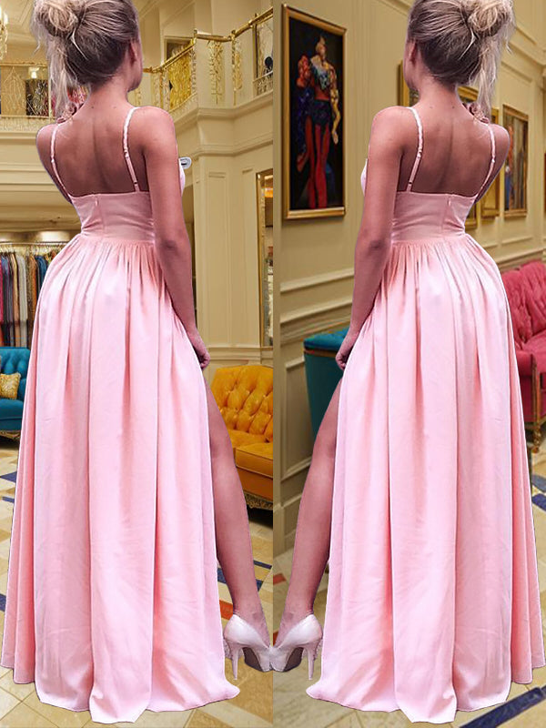 Vestido de noche de fiesta de corte A/princesa, sin mangas, con tirantes y fruncido hasta el suelo de crepé elástico