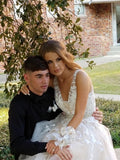 Vestido de fiesta de cóctel, de tul, corto/mini, sin mangas, con escote en V y apliques de princesa