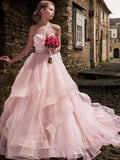 Ballkleid Herzausschnitt Ärmellos Hofschleppe Lagen Organza Brautkleider Rosa Brautkleider