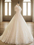 Ballkleid 1/2 Ärmel Off-the-Shoulder Bodenlang Applikation Spitze Tüll Brautkleider Brautkleider