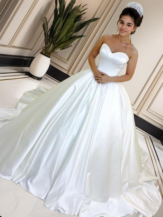 Ballkleid Herzausschnitt Satin Ärmellos Schärpe/Band/Gürtel Kathedrale Schleppe Brautkleider Brautkleider