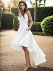 A-Linie/Princess-Linie Satin Geraffte Ärmellose Spaghettiträger Asymmetrische Brautkleider