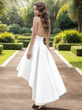 A-Linie/Princess-Linie Satin Geraffte Ärmellose Spaghettiträger Asymmetrische Brautkleider