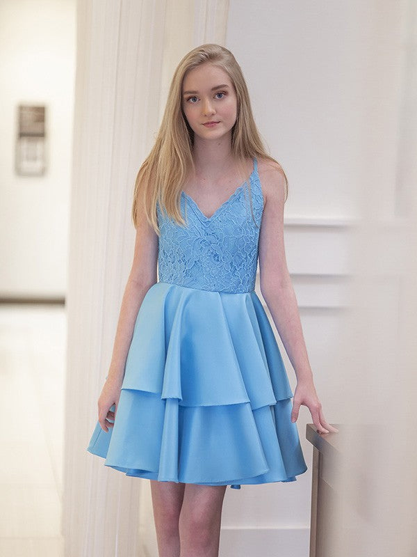 A-Linie/Princess-Linie Träger Ärmellos Satin Rüschen Kurz/Mini Kleider Ballkleid Homecoming Kleid Cocktail Ballkleider