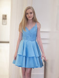 A-Linie/Princess-Linie Träger Ärmellos Satin Rüschen Kurz/Mini Kleider Ballkleid Homecoming Kleid Cocktail Ballkleider
