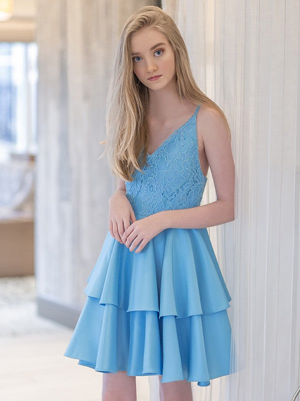 A-Linie/Princess-Linie Träger Ärmellos Satin Rüschen Kurz/Mini Kleider Ballkleid Homecoming Kleid Cocktail Ballkleider