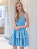 A-Linie/Princess-Linie Träger Ärmellos Satin Rüschen Kurz/Mini Kleider Ballkleid Homecoming Kleid Cocktail Ballkleider