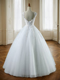 Ball Gown V-neck Sleeveless Sweetheart Floor-Length Applique Tulle Wedding Dresses Bridal Gowns