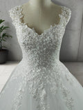 Ball Gown V-neck Sleeveless Sweetheart Floor-Length Applique Tulle Wedding Dresses Bridal Gowns