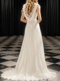 Empire-Linie Ärmellos Sweep/Pinsel Zug V-Ausschnitt Spitze Chiffon Brautkleider Brautkleider