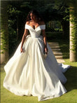 Ballkleid Off-the-Shoulder Hofschleppe Satin Brautkleider Brautkleider