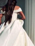 Ballkleid Off-the-Shoulder Hofschleppe Satin Brautkleider Brautkleider