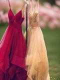 Vestido de noche de graduación, corte A/princesa, sin mangas, con tirantes finos y largo hasta el suelo de tul