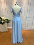 A-Line/Princess Sleeveless Off-the-Shoulder Floor-Length Applique Chiffon Dresses Prom Evening Dress
