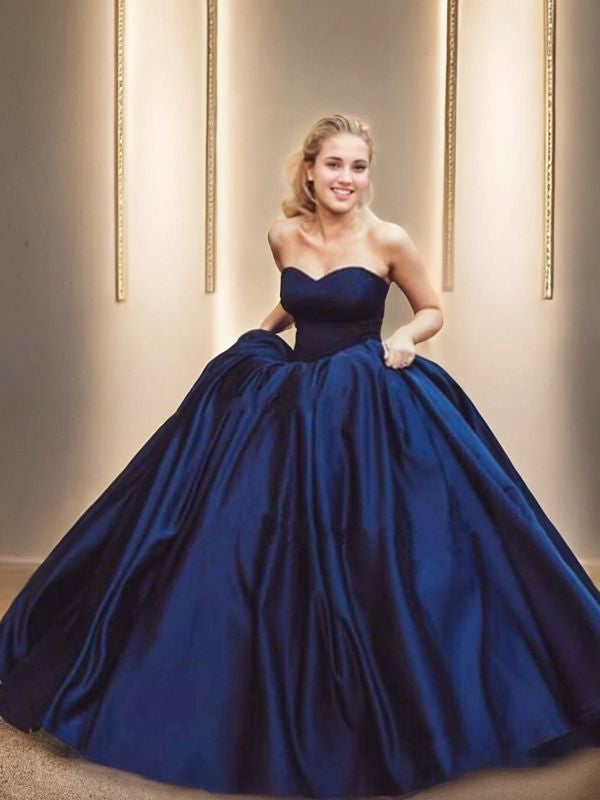 Ball Gown Sleeveless Sweetheart Sweep/Brush Train Ruffles Satin Dresses Prom Dress Quinceanera Ball Gowns
