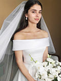 A-Line/Princess Off-the-Shoulder Sleeveless Sweep/Brush Train Ruffles Satin Wedding Dresses Bridal Gowns