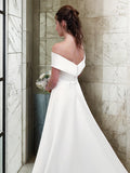 A-Line/Princess Off-the-Shoulder Sleeveless Sweep/Brush Train Ruffles Satin Wedding Dresses Bridal Gowns