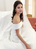 A-Line/Princess Off-the-Shoulder Sleeveless Sweep/Brush Train Ruffles Satin Wedding Dresses Bridal Gowns