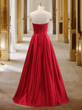 A-Line/Princess Strapless Sleeveless Sweep/Brush Train Beading Satin Dresses Prom Evening Dress