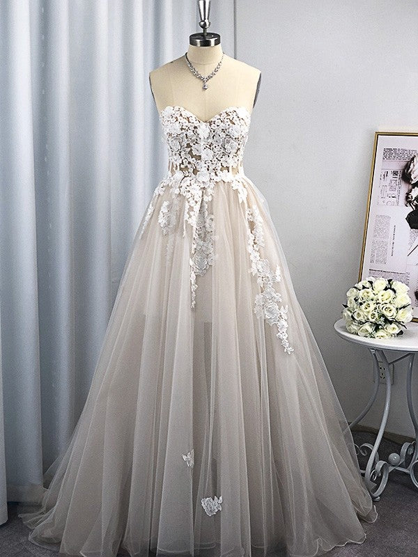 A-Linie/Princess-Linie Tüll Applikationen Herzausschnitt Ärmellos Sweep/Pinsel zug Brautkleider